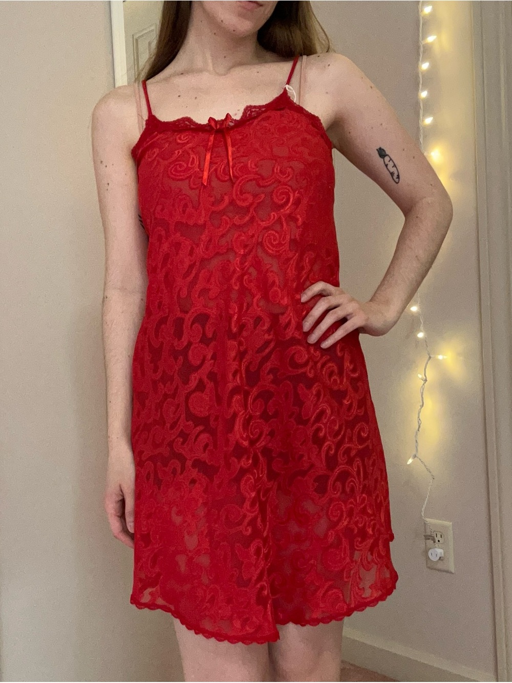 Vintage Red Sheer Mini Slip Dress